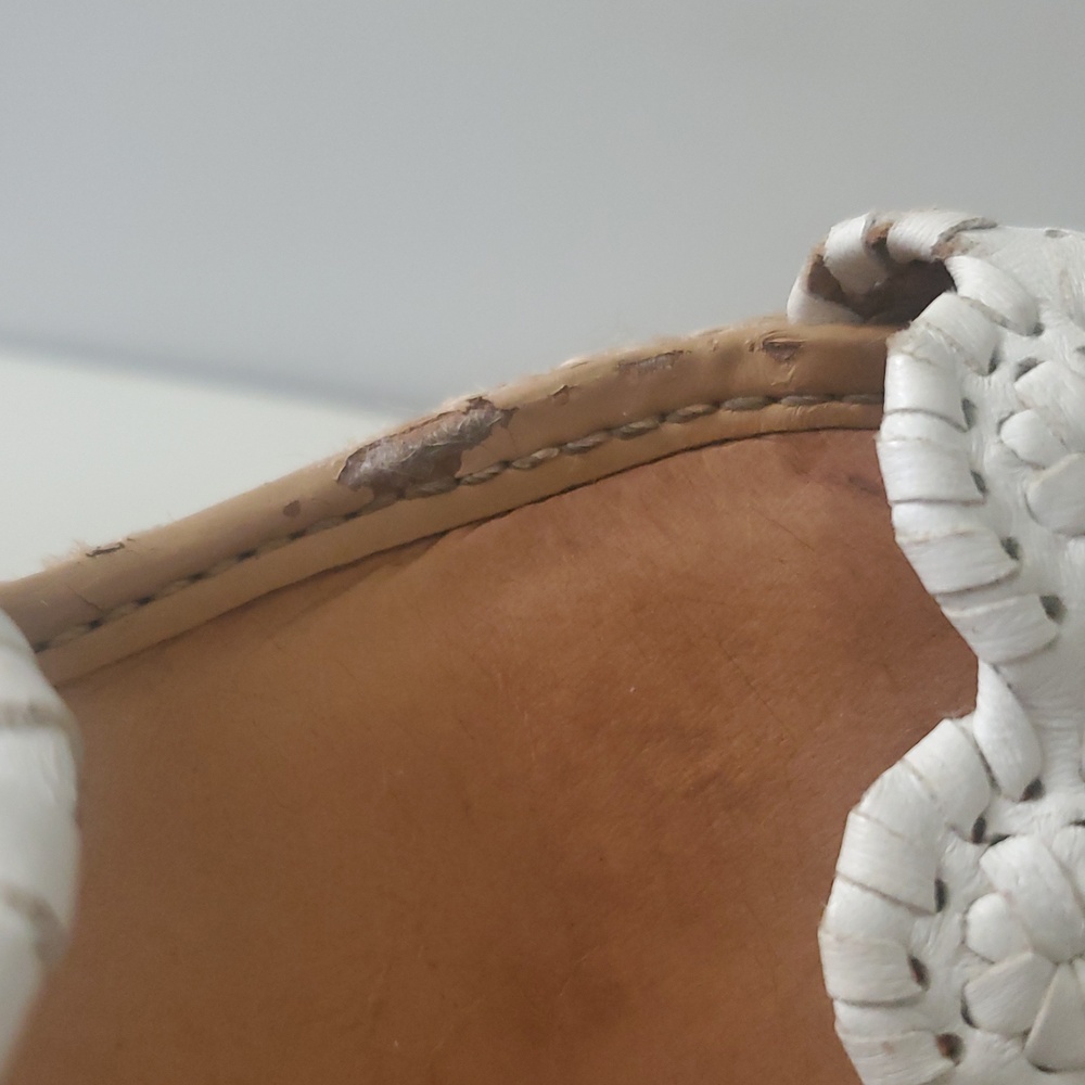 Jack Rogers Shelby Whipstitch White Leather Wedge Sandals with Espadrille 8.5 - Picture 10 of 14